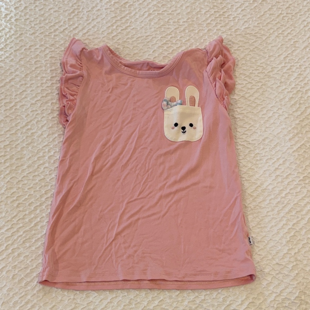 Little Sleepies Pink Ruffle Sleeve Tee with Bunny Pocket